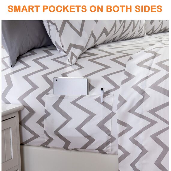Elegant Comfort Luxuriöses, weiches Bettlaken, Chevron-Muster, 1500, hochwertige Hotelqualität, Mikrofaser, weich, Knitter- und lichtbeständig (6-teilig), Kingsize-Bett, Grau
