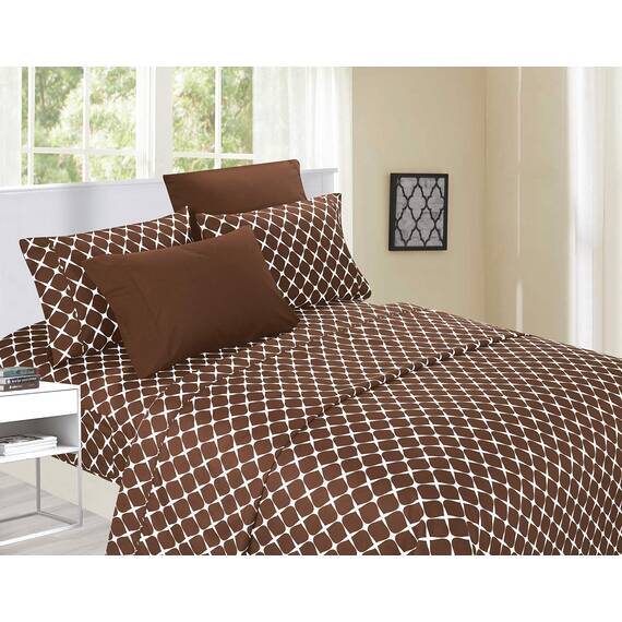 Elegant Comfort Luxuriöse, weiche Bettlaken mit Bloomingdale-Muster – 1500 Premium-Mikrofaser in Hotelqualität, weich, Knitter- und lichtbeständig (6-teilig), Voll, Schokoladenbraun
