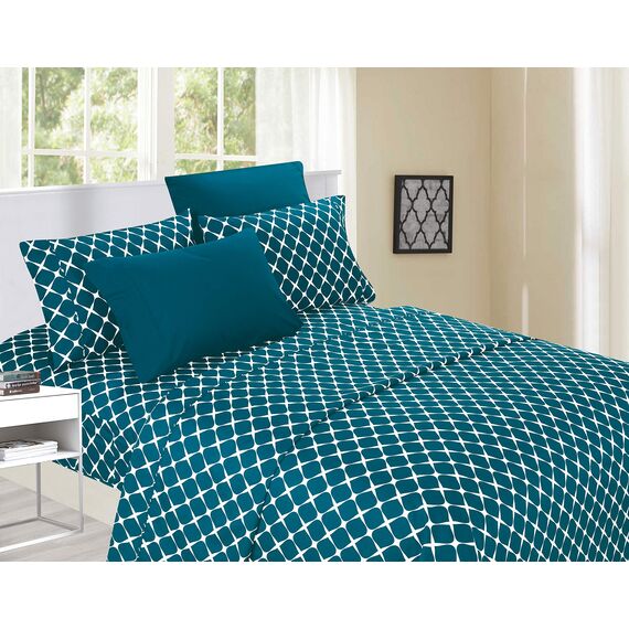 Elegant Comfort Luxuriöse, weiche Bettwäsche mit Bloomingdale-Muster – 1500 Premium-Mikrofaser in Hotelqualität, Weichheit, Knitter- und lichtbeständig (6-teilig), komplettes Bettwäsche-Set, Blaugrün