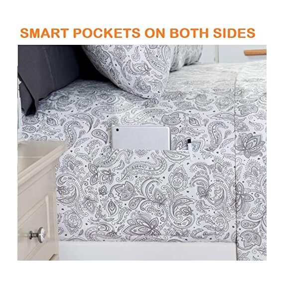 Elegant Comfort Luxuriöses, weiches Bettlaken, Paisley-Muster, 1500, hochwertige Hotelqualität, Mikrofaser, Weichheit, Knitter- und lichtbeständig (6-teilig), Kingsize-Bett, Grau