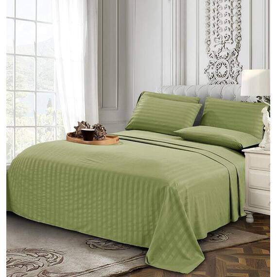 Elegant Comfort Luxuriöse weiche Bettlaken Dobby Stripe 1500, Premium-Hotelqualität, Mikrofaser, Weichheit, Knitter- und lichtbeständig (4-teilig), Twin-XL, Olivgrün gestreift