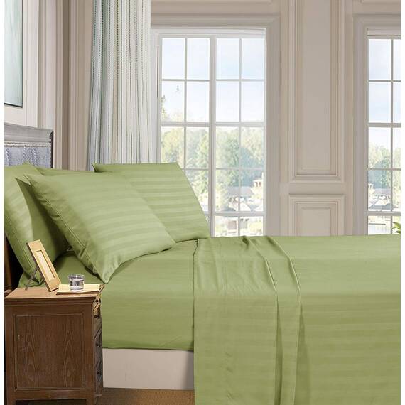 Elegant Comfort Luxuriöse weiche Bettlaken Dobby Stripe 1500, Premium-Hotelqualität, Mikrofaser, Weichheit, Knitter- und lichtbeständig (4-teilig), Twin-XL, Olivgrün gestreift