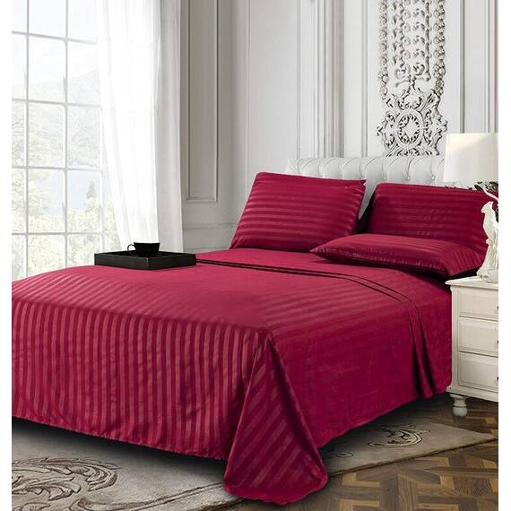 Elegant Comfort Luxuriöse, weiche Bettlaken Dobby Stripe 1500, Premium-Hotelqualität, Mikrofaser, Weichheit, Knitter- und lichtbeständig (4-teilig), Bettwäsche-Set, Twin, gestreift, Burgunderrot