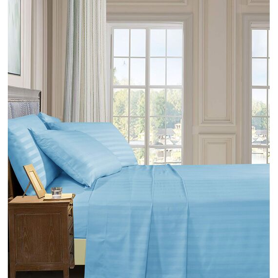 Elegant Comfort Luxuriöse weiche Bettlaken, Dobby-Streifen, 1500, Premium-Hotelqualität, Mikrofaser, weich, Knitter- und lichtbeständig, 6-teilig, Aquablau