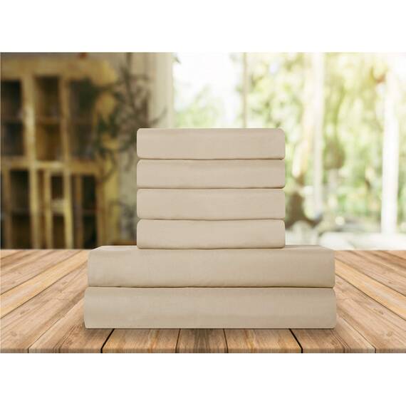 Elegant Comfort Luxuriöse weiche Bettlaken, Fadenzahl 1500, Perkal, ägyptische Qualität, Mikrofaser, weich, Knitter- und lichtbeständig, 6-teilig, Queen-Size-Bett, Leinen, cremefarben