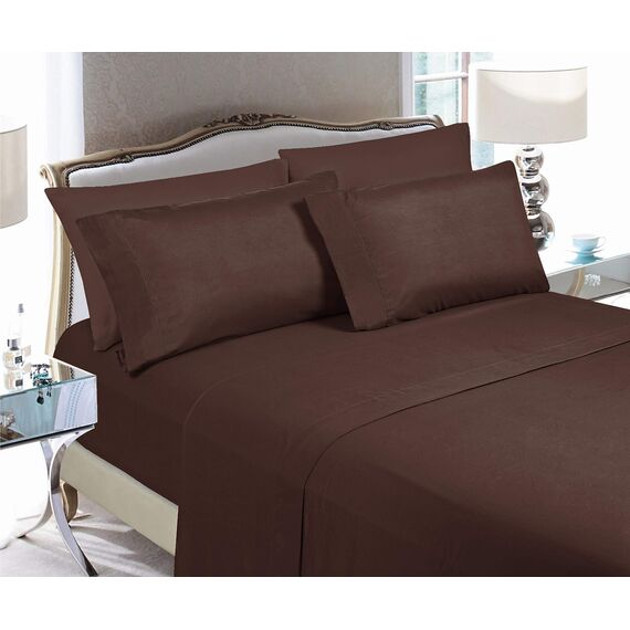 Elegant Comfort Luxuriöse weiche Bettlaken, 1500, Premium-Hotelqualität, Mikrofaser, weich, Knitter- und lichtbeständig, 6-teilig, King-Size-Bett, Espressobraun