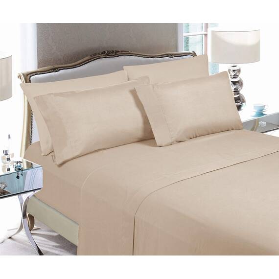 Elegant Comfort Luxuriöse weiche Bettlaken, Fadenzahl 1500, Perkal, ägyptische Qualität, Mikrofaser, weich, Knitter- und lichtbeständig, 6-teilig, Queen-Size-Bett, Leinen, cremefarben