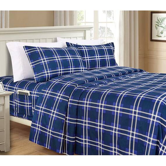 Elegant Comfort Lilliana Plaid 6-teiliges Bettlaken-Set, sehr gemütlich, farbecht und knitterfrei, Fadenzahl 1500, tiefes Spannbetttuch mit intelligenten Taschen, kariertes Bettlaken-Set, Kingsize,