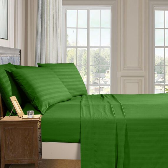 Elegant Comfort Luxuriöse weiche Bettlaken Dobby Stripe 1500, Premium-Hotelqualität, Mikrofaser, Weichheit, Knitter- und lichtbeständig (4-teilig), Bettwäscheset, Twin XL, gestreift, Königsgrün