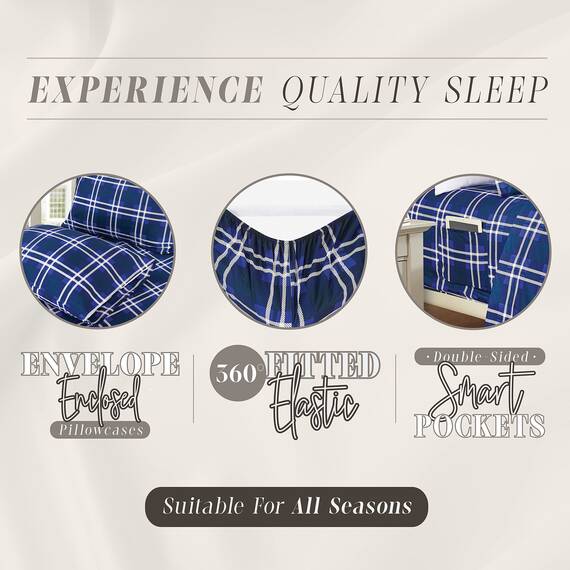 Elegant Comfort Lilliana Plaid 6-teiliges Bettlaken-Set, sehr gemütlich, farbecht und knitterfrei, Fadenzahl 1500, tiefes Spannbetttuch mit intelligenten Taschen, kariertes Bettlaken-Set, Kingsize,