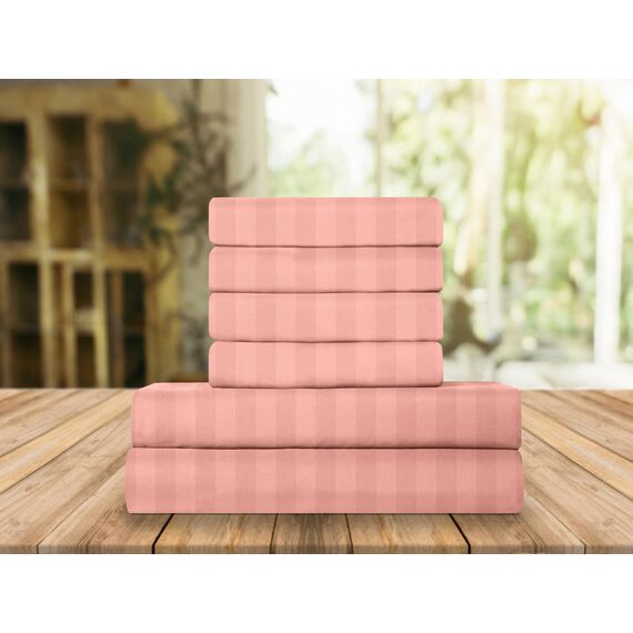 Elegant Comfort Luxuriöse, weiche Bettwäsche Dobby Stripe 1500, Premium-Hotelqualität, Mikrofaser, Weichheit, knitter- und lichtbeständig (4-teilig), Doppelbett-Bettwäsche-Set, gestreift, pfirsichrosa