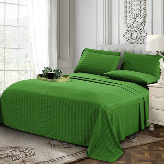 Elegant Comfort Luxuriöses, weiches Bettlaken, Dobby Stripe 1500, Premium-Hotelqualität, Mikrofaser, Weichheit, knitter- und lichtbeständig (6-teilig), Bettwäsche-Set, Full, gestreift, Königsgrün