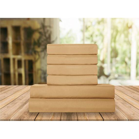 Elegant Comfort Luxuriöse weiche Bettlaken, 1500, Premium-Hotelqualität, Mikrofaser, Weichheit, Knitter- und lichtbeständig, 6-teiliges Bettwäsche-Set, vollständig, Medaillon, Gold
