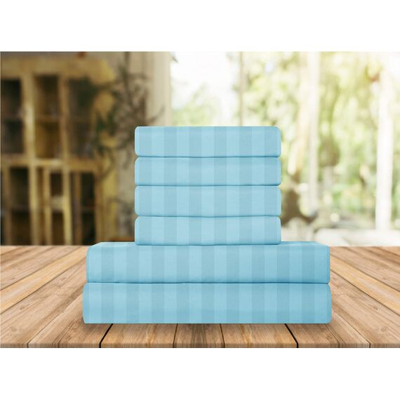 Elegant Comfort Luxuriöse weiche Bettlaken, Dobby-Streifen, 1500, Premium-Hotelqualität, Mikrofaser, weich, Knitter- und lichtbeständig, 6-teilig, Aquablau