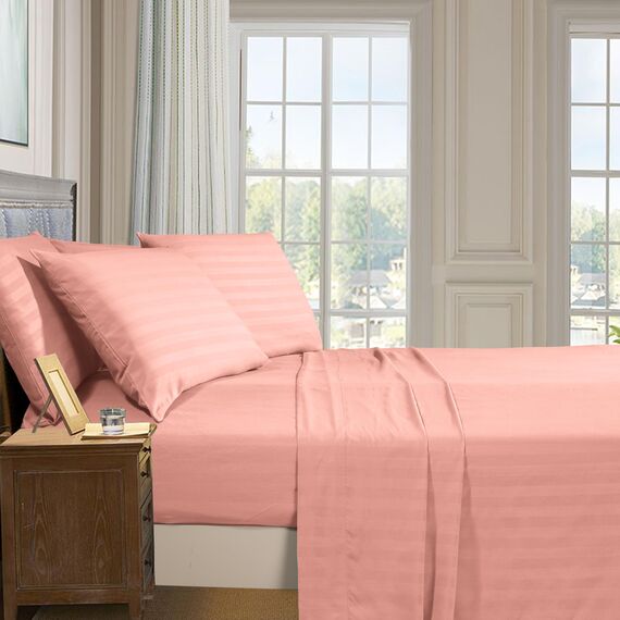 Elegant Comfort Luxuriöse, weiche Bettwäsche Dobby Stripe 1500, Premium-Hotelqualität, Mikrofaser, Weichheit, knitter- und lichtbeständig (4-teilig), Doppelbett-Bettwäsche-Set, gestreift, pfirsichrosa