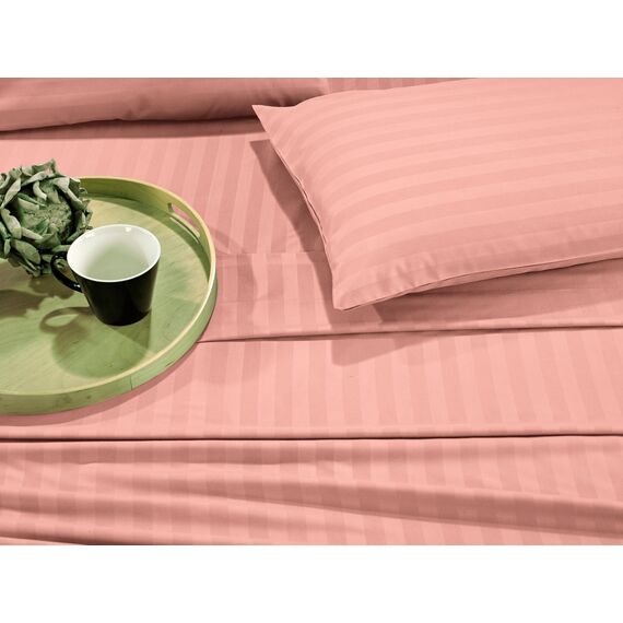 Elegant Comfort Luxuriöse, weiche Bettwäsche Dobby Stripe 1500, Premium-Hotelqualität, Mikrofaser, Weichheit, knitter- und lichtbeständig (4-teilig), Doppelbett-Bettwäsche-Set, gestreift, pfirsichrosa