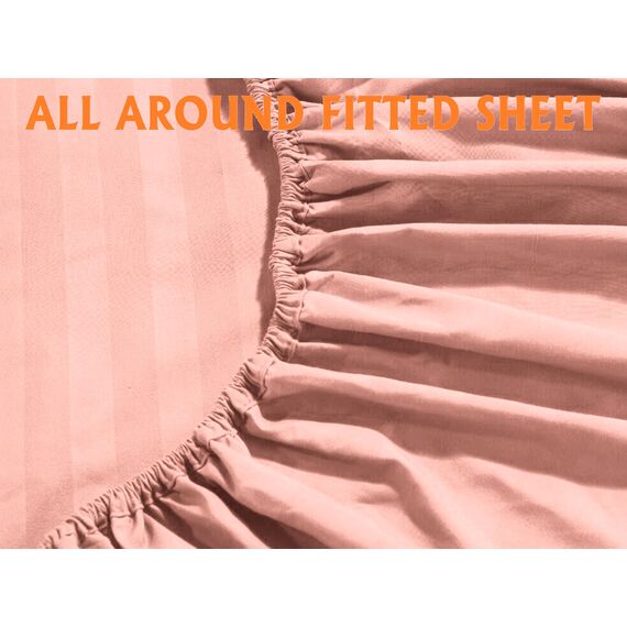 Elegant Comfort Luxuriöse, weiche Bettwäsche Dobby Stripe 1500, Premium-Hotelqualität, Mikrofaser, Weichheit, knitter- und lichtbeständig (4-teilig), Doppelbett-Bettwäsche-Set, gestreift, pfirsichrosa