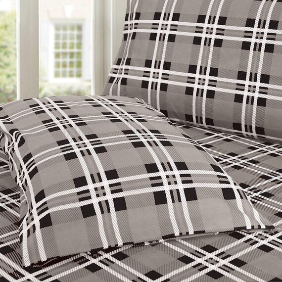 Elegant Comfort Luxuriöse weiche Bettlaken, Karomuster – 1500 Premium-Hotelqualität, Mikrofaser, Weichheit, Knitter- und lichtbeständig, 6-teiliges Bettwäsche-Set, Full, kariert, grau