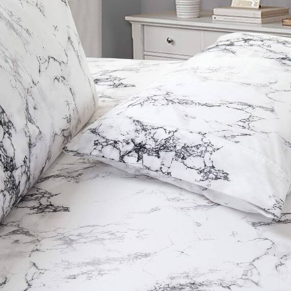 Elegant Comfort Luxuriöse, weiche Bettwäsche, Marmormuster, 1500, hochwertige Hotelqualität, Mikrofaser, Weichheit, Knitter- und lichtbeständig (6-teilig), Queen-Size-Bett, Weiß