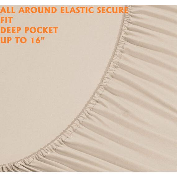 Elegant Comfort Luxuriöse weiche Bettlaken, Fadenzahl 1500, Perkal, ägyptische Qualität, Mikrofaser, weich, Knitter- und lichtbeständig, 6-teilig, Queen-Size-Bett, Leinen, cremefarben