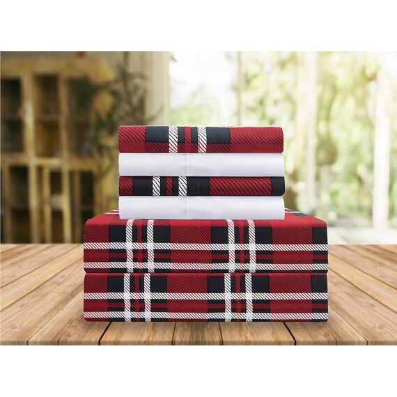Elegant Comfort Luxuriöses, weiches Bettlaken, Karomuster, 1500, hochwertige Hotelqualität, Mikrofaser, Weichheit, Knitter- und lichtbeständig (6-teilig), komplettes Bettwäsche-Set, kariert,