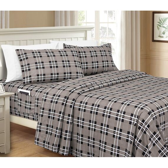 Elegant Comfort Luxuriöse weiche Bettlaken, Karomuster – 1500 Premium-Hotelqualität, Mikrofaser, Weichheit, Knitter- und lichtbeständig, 6-teiliges Bettwäsche-Set, Full, kariert, grau