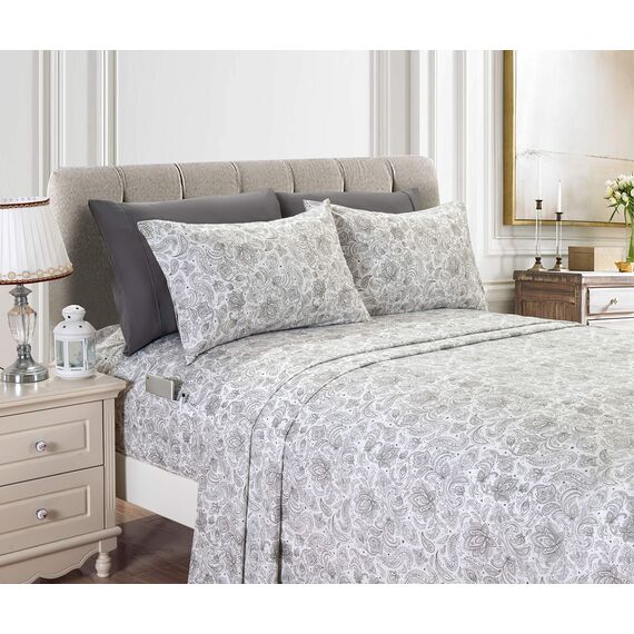 Elegant Comfort Luxuriöses, weiches Bettlaken, Paisley-Muster, 1500, hochwertige Hotelqualität, Mikrofaser, Weichheit, Knitter- und lichtbeständig (6-teilig), Kingsize-Bett, Grau