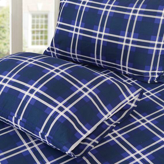 Elegant Comfort Luxuriöses, weiches Bettlaken, Karomuster, 1500, hochwertige Hotelqualität, Mikrofaser, Weichheit, Knitter- und lichtbeständig (6-teilig), komplettes Bettwäsche-Set, Marineblau