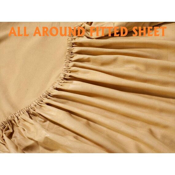 Elegant Comfort Luxuriöse, weiche Bettlaken Dobby Stripe 1500, Premium-Hotelqualität, Mikrofaser, Weichheit, Knitter- und lichtbeständig (6-teilig), Queen-Size-Bett, Medaillon-Gold