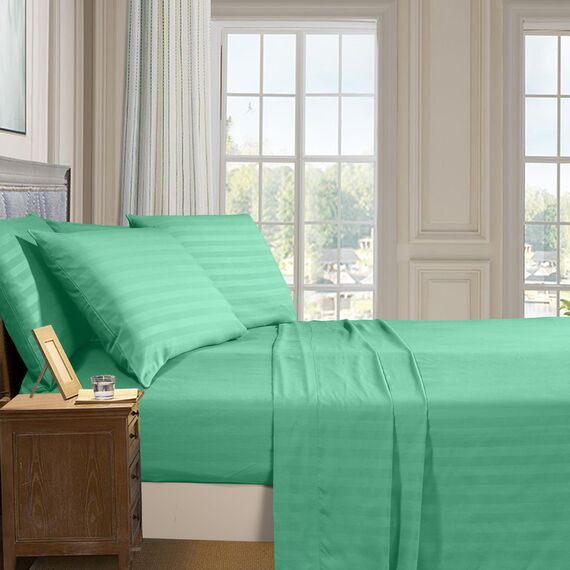Elegant Comfort Dobby Stripe 1500 Luxuriöse, weiche Bettwäsche, Premium-Hotelqualität, Mikrofaser, Weichheit, Knitter- und lichtbeständig (6-teilig) Bettwäsche-Set, Full, gestreift, Aquamarin