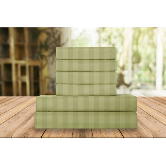 Elegant Comfort Luxuriöse, weiche Bettlaken Dobby Stripe 1500, Premium-Hotelqualität, Mikrofaser, Weichheit, Knitter- und lichtbeständig (6-teilig), Kingsize-Bett, Olivgrün