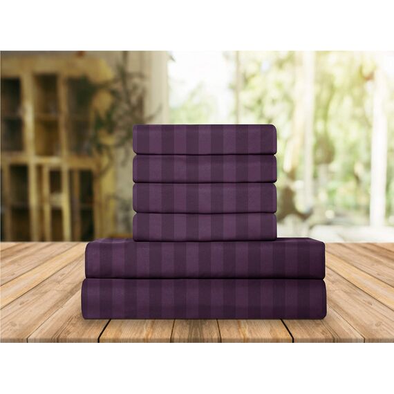 Elegant Comfort Luxuriöse, weiche Bettlaken Dobby Stripe 1500, Premium-Hotelqualität, Mikrofaser, Weichheit, Knitter- und lichtbeständig (6-teilig), Kingsize-Bett, Sangria-Violett