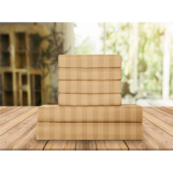 Elegant Comfort Luxuriöse, weiche Bettlaken Dobby Stripe 1500, Premium-Hotelqualität, Mikrofaser, Weichheit, Knitter- und lichtbeständig (6-teilig), Queen-Size-Bett, Medaillon-Gold