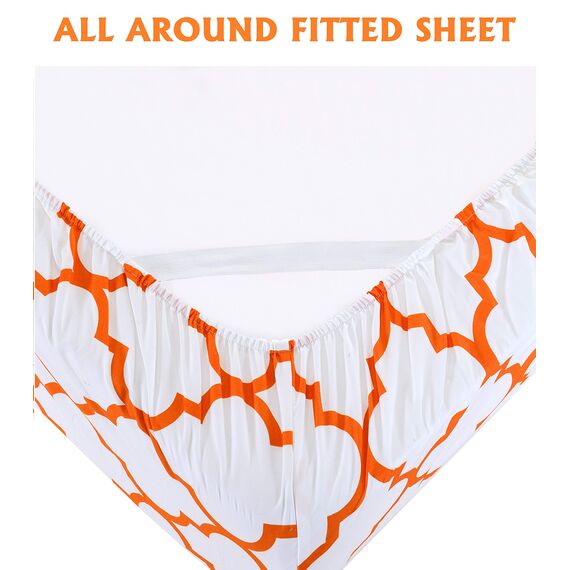 Eleganter Komfort, weich, Knitter- und lichtbeständig, 6-teiliges Bettwäsche-Set King Quatrefoil Joyful Orange