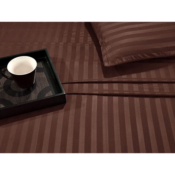Elegant Comfort Luxuriöses, weiches Bettlaken, Dobby Stripe 1500, Premium-Hotelqualität, Mikrofaser, Weichheit, Knitter- und lichtbeständig (6-teilig), Queen-Size-Bett, Espresso-Braun
