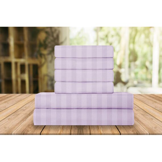 Elegant Comfort Luxuriöses, weiches Bettlaken, Dobby Stripe 1500, Premium-Hotelqualität, Mikrofaser, Weichheit, Knitter- und lichtbeständig (6-teilig), Kingsize-Bett, gestreift, Periwinkel, Lavendel
