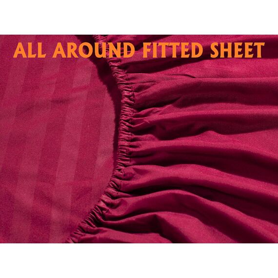 Elegant Comfort Luxuriöse weiche Bettlaken, Fadenzahl 1.500 Perkal, ägyptische Qualität, Weichheit, Knitter- und lichtbeständig, Bettwäsche-Set Queen Streifen Burgunderrot Amaranth