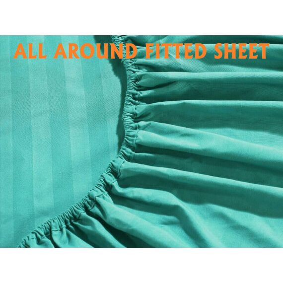 Elegant Comfort Luxuriöse, weiche Bettlaken Dobby Stripe 1500, Premium-Hotelqualität, Mikrofaser, Weichheit, Knitter- und lichtbeständig (6-teilig), California-King-Size-Bett, Santorini, Blaugrün