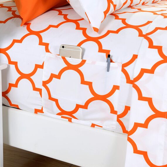 Eleganter Komfort, weich, Knitter- und lichtbeständig, 6-teiliges Bettwäsche-Set King Quatrefoil Joyful Orange