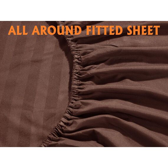 Elegant Comfort Luxuriöses, weiches Bettlaken, Dobby Stripe 1500, Premium-Hotelqualität, Mikrofaser, Weichheit, Knitter- und lichtbeständig (6-teilig), Queen-Size-Bett, Espresso-Braun