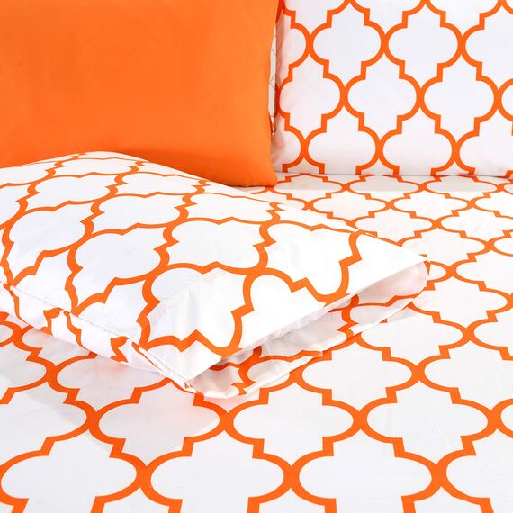 Eleganter Komfort, weich, Knitter- und lichtbeständig, 6-teiliges Bettwäsche-Set King Quatrefoil Joyful Orange