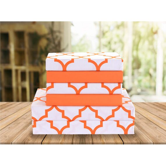 Eleganter Komfort, weich, Knitter- und lichtbeständig, 6-teiliges Bettwäsche-Set King Quatrefoil Joyful Orange