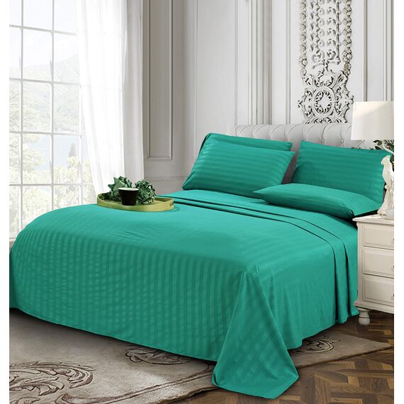 Elegant Comfort Luxuriöse, weiche Bettwäsche Dobby Stripe 1500, Premium-Hotelqualität, Mikrofaser, Weichheit, Knitter- und lichtbeständig (6-teilig), Kingsize-Bett, Santorini, Blaugrün