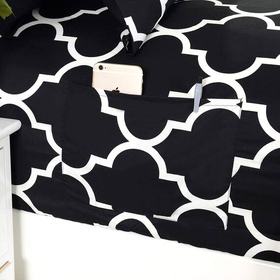 Elegant Comfort Luxuriöses, weiches Bettlaken, Vierpass-Muster, hochwertige Hotelqualität, Mikrofaser, Weichheit, Knitter- und lichtbeständig (6-teilig), Queen-Size-Bett, Schwarz