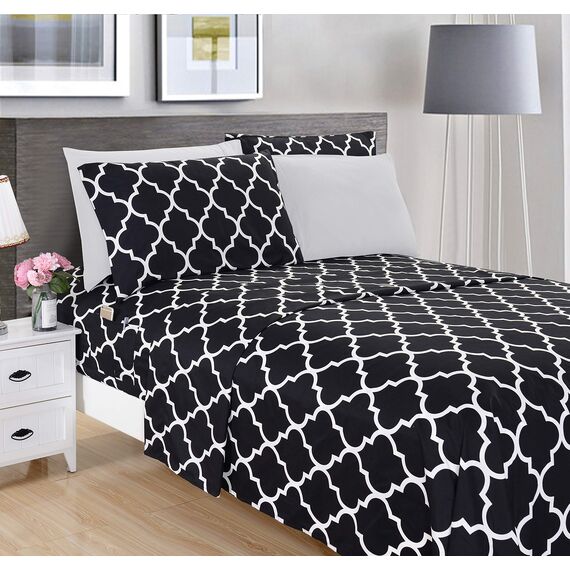 Elegant Comfort Bettwäsche-Set, Knitter- und farbbeständig, 6-teilig Twin/Twin XL Quatrefoil Schwarz
