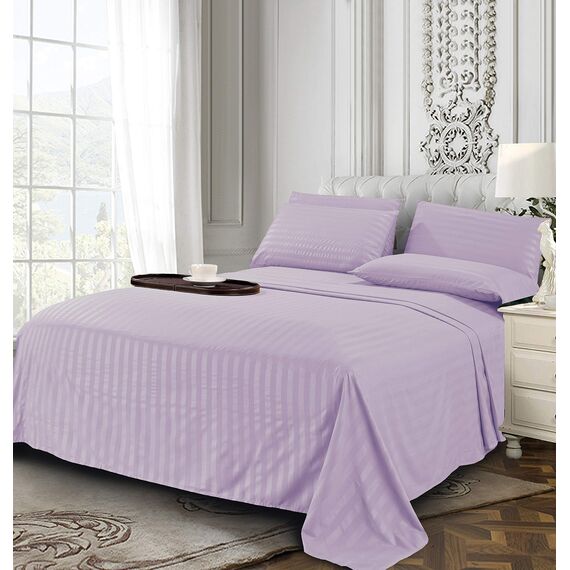 Elegant Comfort Luxuriöses, weiches Bettlaken, Dobby Stripe 1500, Premium-Hotelqualität, Mikrofaser, Weichheit, Knitter- und lichtbeständig (6-teilig), Kingsize-Bett, gestreift, Periwinkel, Lavendel