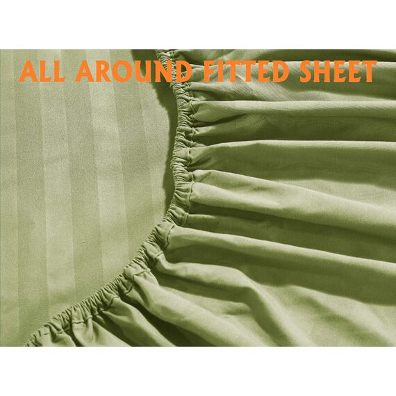 Elegant Comfort Luxuriöse, weiche Bettlaken Dobby Stripe 1500, Premium-Hotelqualität, Mikrofaser, Weichheit, Knitter- und lichtbeständig (6-teilig), Kingsize-Bett, Olivgrün