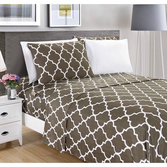 Elegant Comfort Luxuriöse weiche Bettlaken, Vierpass-Muster, 1500, Premium-Hotelqualität, Mikrofaser, Weichheit, Knitter- und lichtbeständig, 4-teilig, Twin/Twin XL, Grau