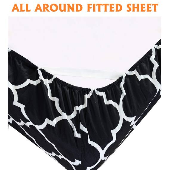 Elegant Comfort Luxuriöses, weiches Bettlaken, Vierpass-Muster, hochwertige Hotelqualität, Mikrofaser, Weichheit, Knitter- und lichtbeständig (6-teilig), Queen-Size-Bett, Schwarz