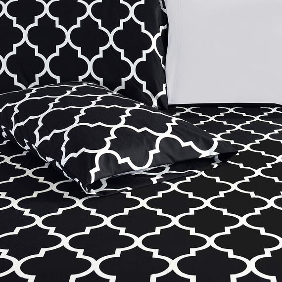 Elegant Comfort Luxuriöse weiche Bettlaken, Vierpass-Muster, 1500 Premium-Hotelqualität, Mikrofaser, Weichheit, Knitter- und lichtbeständig, 6-teilig, Schwarz